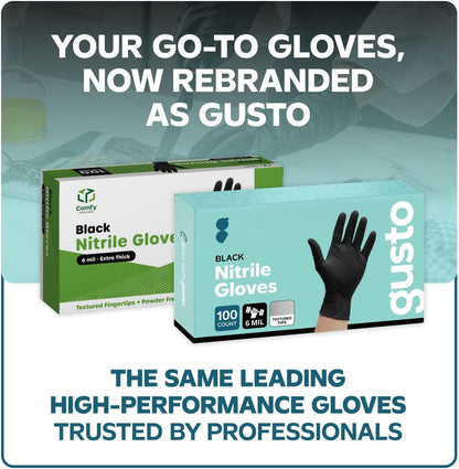 Black Nitrile Gloves - Disposable Heavy Duty 6 Mil | Latex-Free, Powder-Free, Textured Fingertips, Food Safe, Flexible Fit, Cooking, Cleaning, Mechanics & Salon
