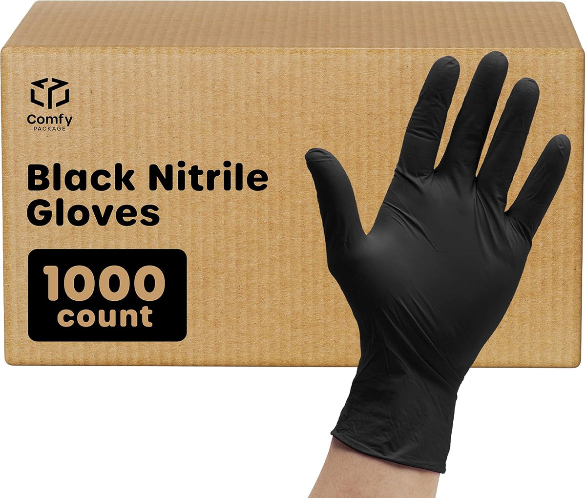Black Nitrile Gloves - Disposable Heavy Duty 6 Mil | Latex-Free, Powder-Free, Textured Fingertips, Food Safe, Flexible Fit, Cooking, Cleaning, Mechanics & Salon