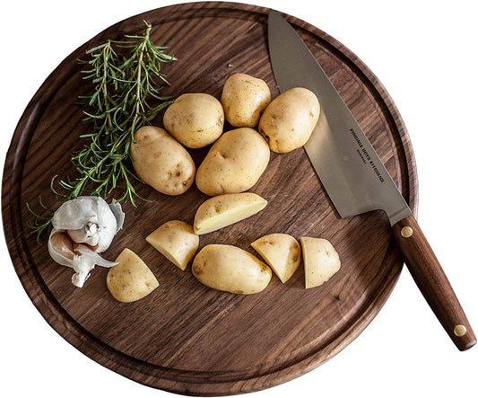 Made in USA Walnut Cutting Board - Butcher Block made from Sustainable Hardwood (Round - 13.5)