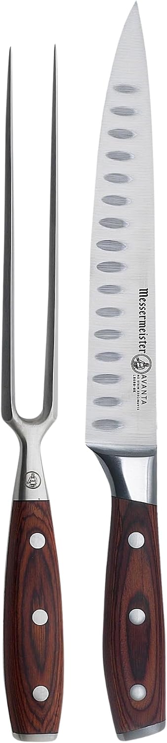 Avanta Forged Kullenschliff Carving Set - Includes 8” Carving & Slicing Knife + 7” Fork - German X50 Stainless Steel - Pakkawood Handle - Rust Resistant & Easy to Maintain