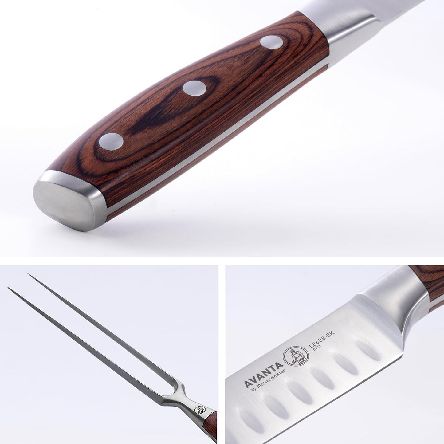 Avanta Forged Kullenschliff Carving Set - Includes 8” Carving & Slicing Knife + 7” Fork - German X50 Stainless Steel - Pakkawood Handle - Rust Resistant & Easy to Maintain