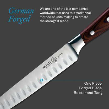 Avanta Forged Kullenschliff Carving Set - Includes 8” Carving & Slicing Knife + 7” Fork - German X50 Stainless Steel - Pakkawood Handle - Rust Resistant & Easy to Maintain