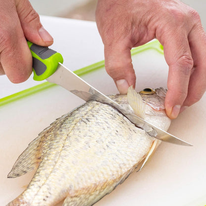Smith's 51208 Mr. Crappie 6-Inch Curved Slab-Sticker Fillet Knife – Green – Stainless Steel Blade – TPE Soft Grip Handle – Durable Plastic Sheath – Lanyard Hole