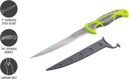 Smith's 51208 Mr. Crappie 6-Inch Curved Slab-Sticker Fillet Knife – Green – Stainless Steel Blade – TPE Soft Grip Handle – Durable Plastic Sheath – Lanyard Hole