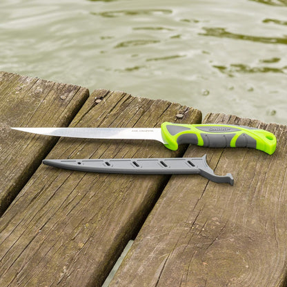 Smith's 51208 Mr. Crappie 6-Inch Curved Slab-Sticker Fillet Knife – Green – Stainless Steel Blade – TPE Soft Grip Handle – Durable Plastic Sheath – Lanyard Hole
