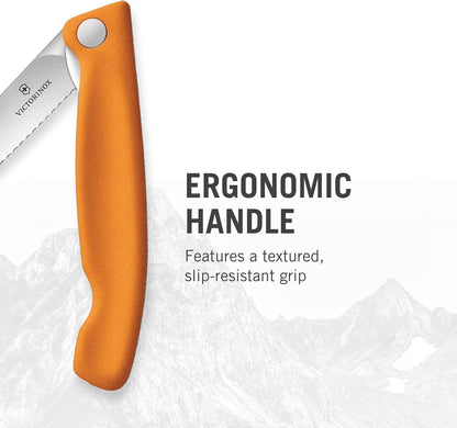 Swiss Classic Foldable Paring Knife, Wavy Edge Orange 4.3 in