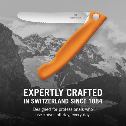 Swiss Classic Foldable Paring Knife, Wavy Edge Orange 4.3 in