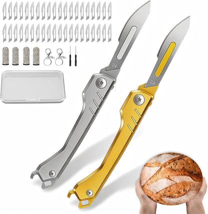 Bread Lame Dough Scoring Tool with 10 Blades & Bottle Opener | Create beautiful artisan bread with precise scoring, better oven spring and a compact design made for everyday baking.