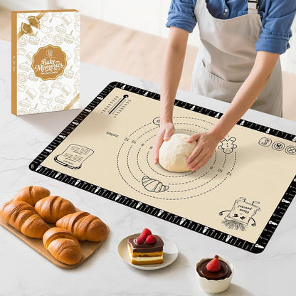 Extra Thick Silicone Baking Mat with Recipes - 26x16 inch Non Stick Pastry Mat with Measurements for Sourdough, Macarons, Bread, Pizza, Dough Rolling, Kneading, Heat Resistant to 480°F Gift for Baker