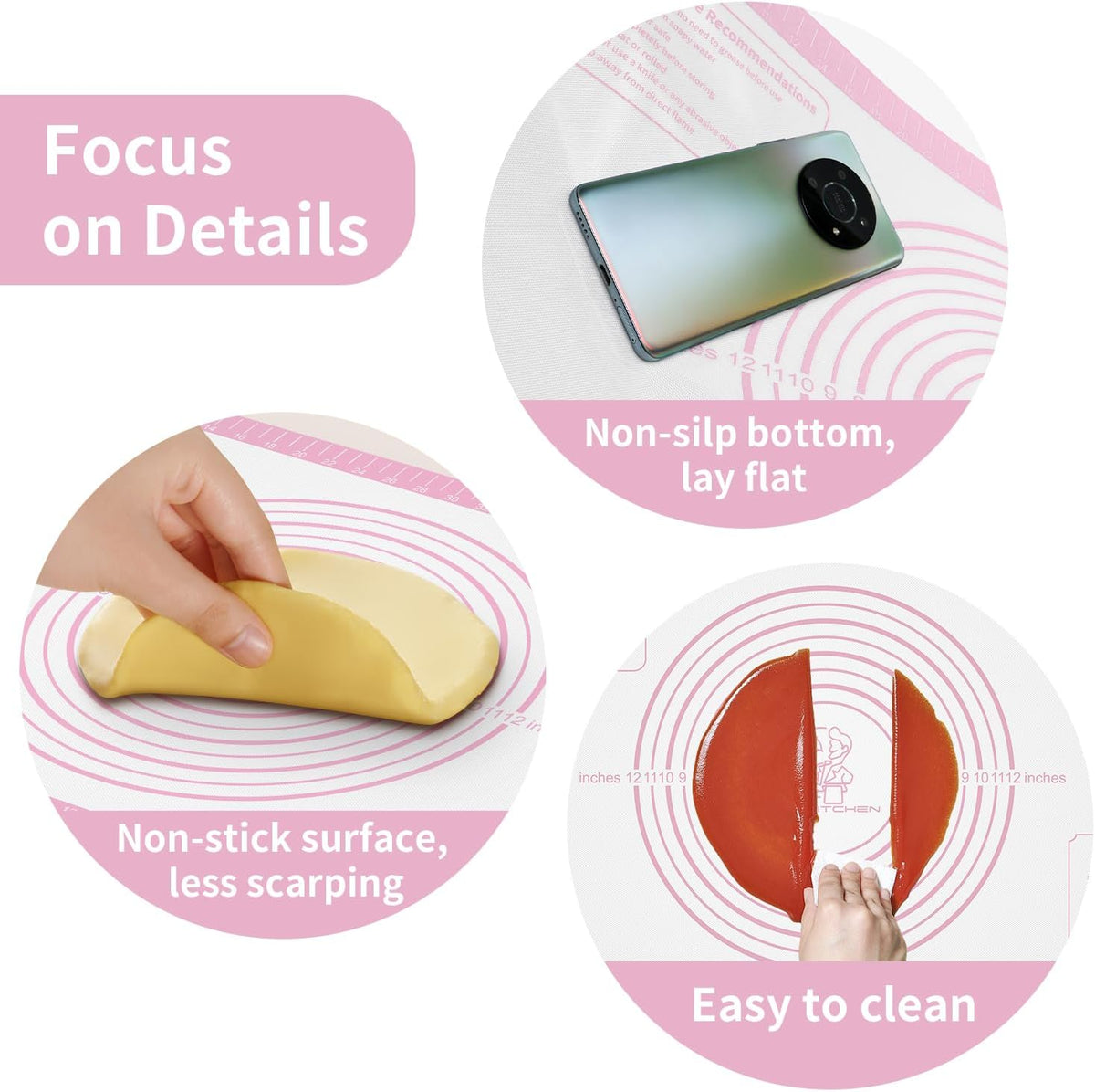 Extra Thick Silicone Baking Mat with Recipes - 26x16 inch Non Stick Pastry Mat with Measurements for Sourdough, Macarons, Bread, Pizza, Dough Rolling, Kneading, Heat Resistant to 480°F Gift for Baker