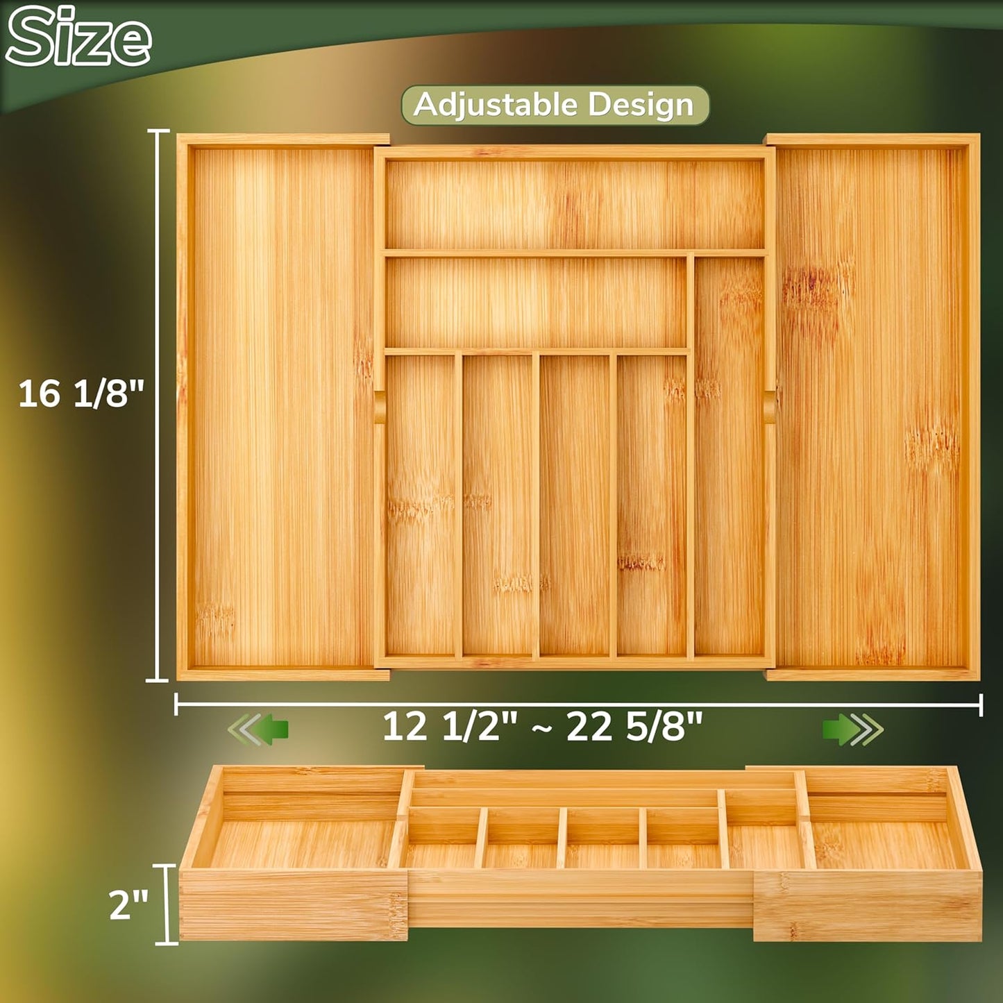 Expandable Silverware Drawer Organizer with Removable Knife Blocks, Bamboo Kitchen Utensil Holder from 21" to 36", Large Cutlery Tray with Divider for Forks, Spoons, Knives