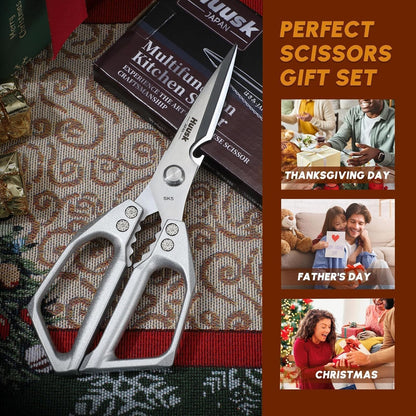 Huusk Kitchen Scissors for Food, Stainless Steel Kitchen Shears All Purpose | Multifunction Sharp Cooking Meat Scissors for Fish, Herbs, Chicken, Turkey, Gifts for Women, Non-slip Handle, Dishwasher Safe