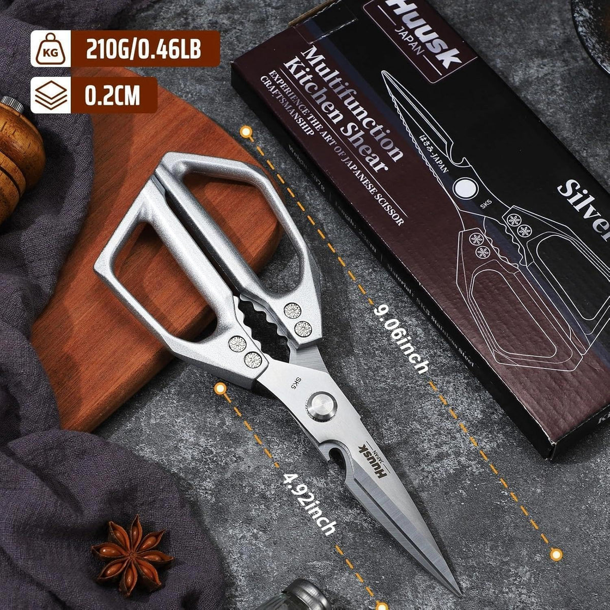 Huusk Kitchen Scissors for Food, Stainless Steel Kitchen Shears All Purpose | Multifunction Sharp Cooking Meat Scissors for Fish, Herbs, Chicken, Turkey, Gifts for Women, Non-slip Handle, Dishwasher Safe