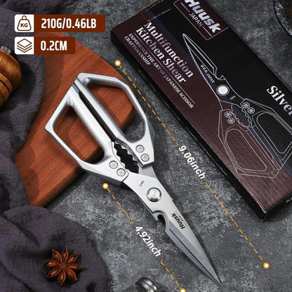 Huusk Kitchen Scissors for Food, Stainless Steel Kitchen Shears All Purpose | Multifunction Sharp Cooking Meat Scissors for Fish, Herbs, Chicken, Turkey, Gifts for Women, Non-slip Handle, Dishwasher Safe