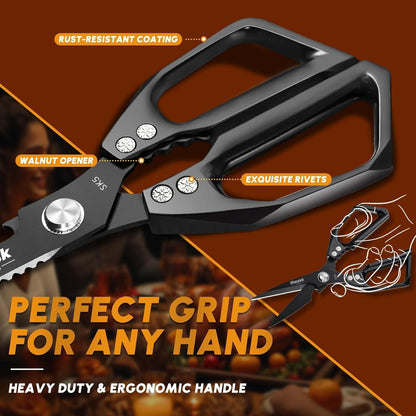 Huusk Kitchen Scissors for Food, Stainless Steel Kitchen Shears All Purpose | Multifunction Sharp Cooking Meat Scissors for Fish, Herbs, Chicken, Turkey, Gifts for Women, Non-slip Handle, Dishwasher Safe