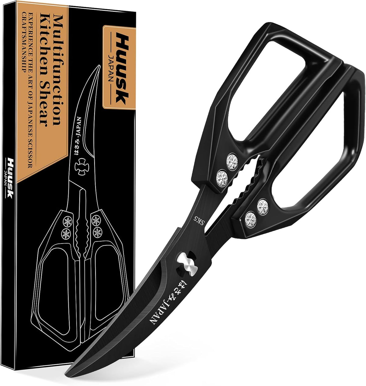 Huusk Kitchen Scissors for Food, Stainless Steel Kitchen Shears All Purpose | Multifunction Sharp Cooking Meat Scissors for Fish, Herbs, Chicken, Turkey, Gifts for Women, Non-slip Handle, Dishwasher Safe