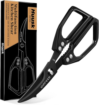 Huusk Kitchen Scissors for Food, Stainless Steel Kitchen Shears All Purpose | Multifunction Sharp Cooking Meat Scissors for Fish, Herbs, Chicken, Turkey, Gifts for Women, Non-slip Handle, Dishwasher Safe