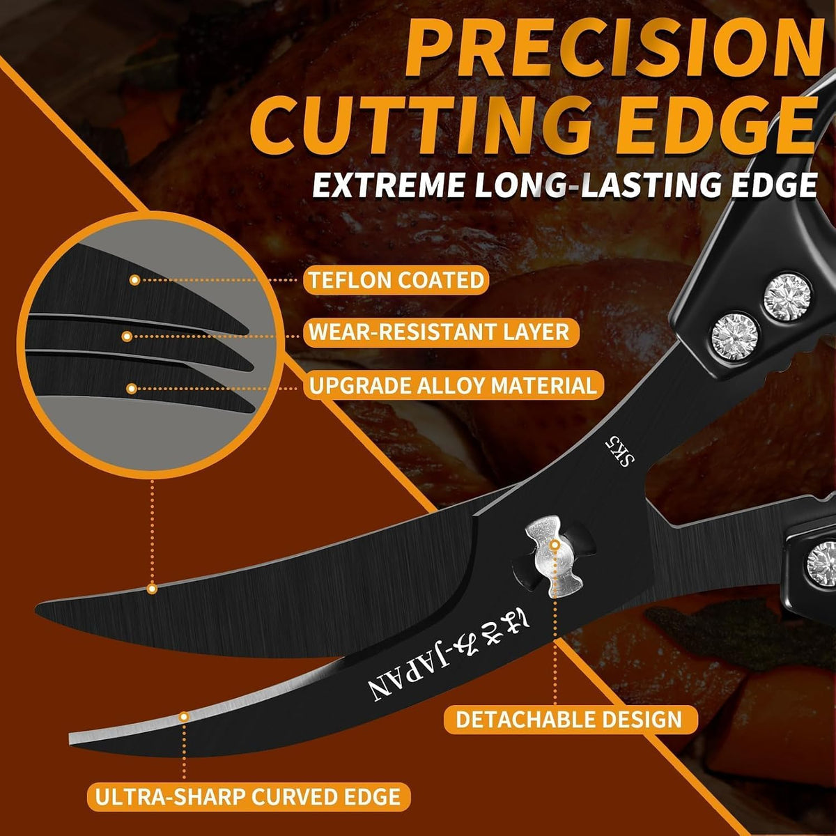 Huusk Kitchen Scissors for Food, Stainless Steel Kitchen Shears All Purpose | Multifunction Sharp Cooking Meat Scissors for Fish, Herbs, Chicken, Turkey, Gifts for Women, Non-slip Handle, Dishwasher Safe