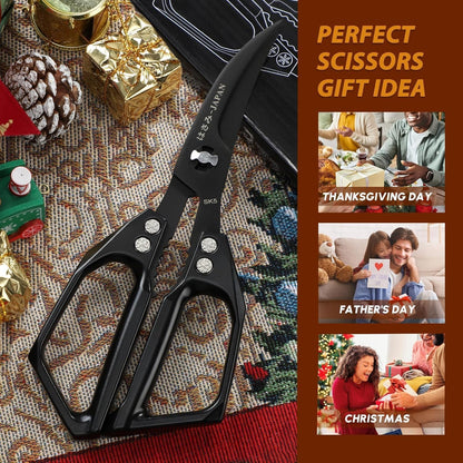 Huusk Kitchen Scissors for Food, Stainless Steel Kitchen Shears All Purpose | Multifunction Sharp Cooking Meat Scissors for Fish, Herbs, Chicken, Turkey, Gifts for Women, Non-slip Handle, Dishwasher Safe