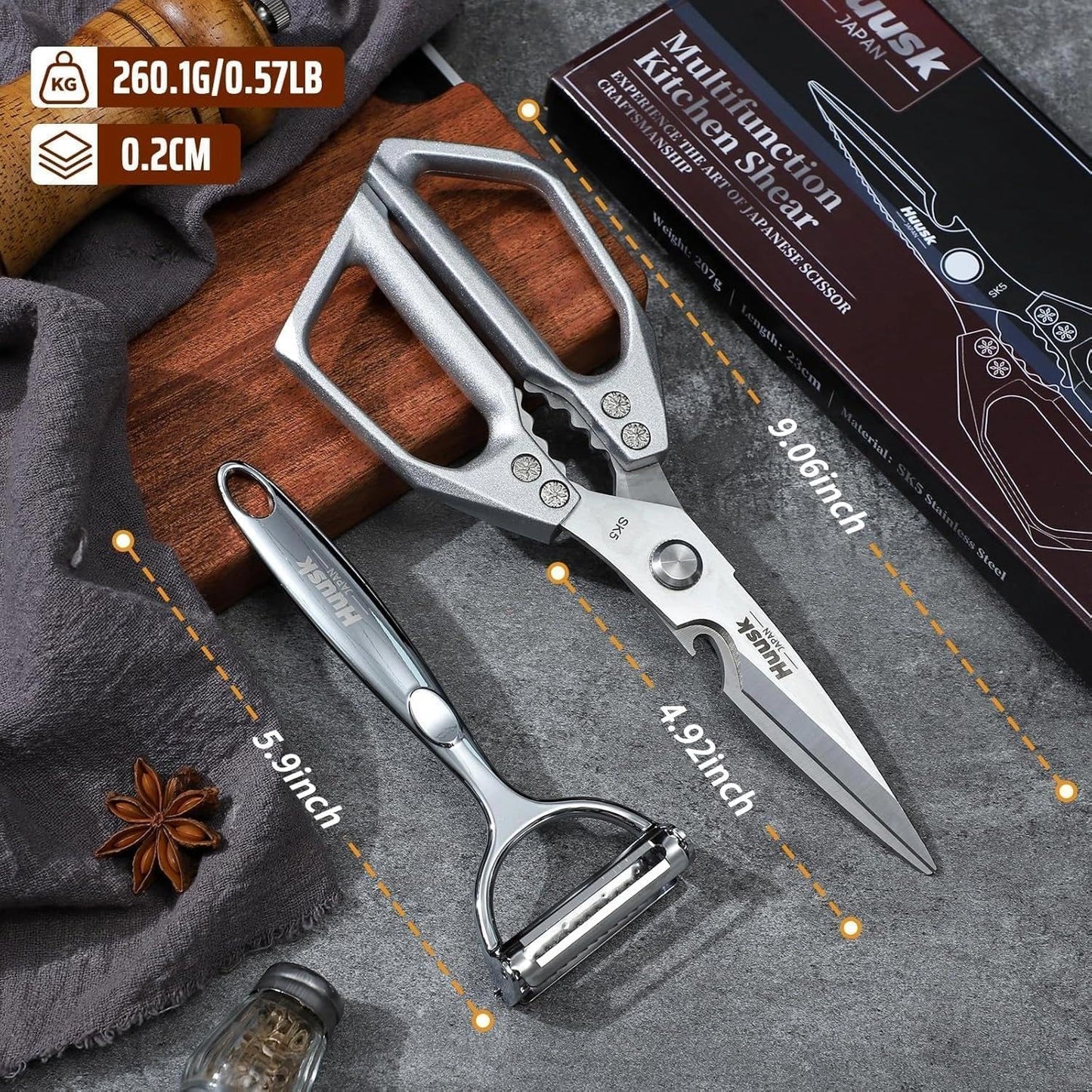 Huusk Kitchen Scissors for Food, Stainless Steel Kitchen Shears All Purpose | Multifunction Sharp Cooking Meat Scissors for Fish, Herbs, Chicken, Turkey, Gifts for Women, Non-slip Handle, Dishwasher Safe
