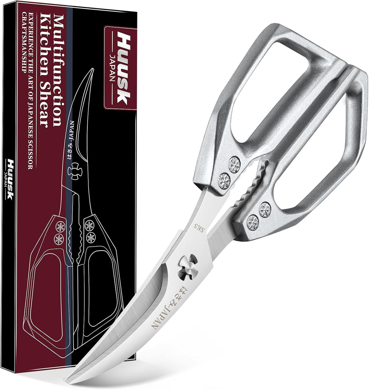 Huusk Kitchen Scissors for Food, Stainless Steel Kitchen Shears All Purpose | Multifunction Sharp Cooking Meat Scissors for Fish, Herbs, Chicken, Turkey, Gifts for Women, Non-slip Handle, Dishwasher Safe