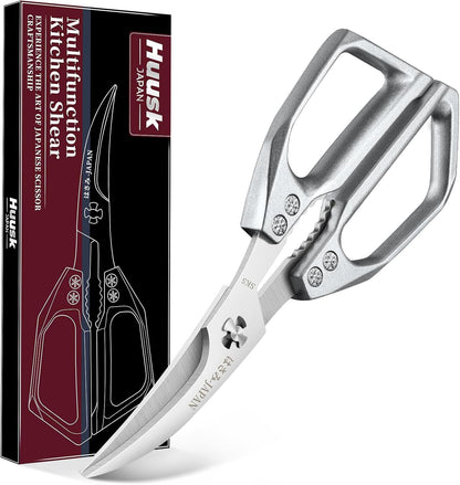 Huusk Kitchen Scissors for Food, Stainless Steel Kitchen Shears All Purpose | Multifunction Sharp Cooking Meat Scissors for Fish, Herbs, Chicken, Turkey, Gifts for Women, Non-slip Handle, Dishwasher Safe