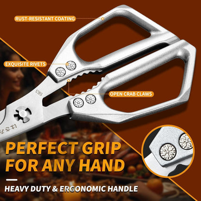 Huusk Kitchen Scissors for Food, Stainless Steel Kitchen Shears All Purpose | Multifunction Sharp Cooking Meat Scissors for Fish, Herbs, Chicken, Turkey, Gifts for Women, Non-slip Handle, Dishwasher Safe