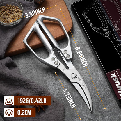 Huusk Kitchen Scissors for Food, Stainless Steel Kitchen Shears All Purpose | Multifunction Sharp Cooking Meat Scissors for Fish, Herbs, Chicken, Turkey, Gifts for Women, Non-slip Handle, Dishwasher Safe