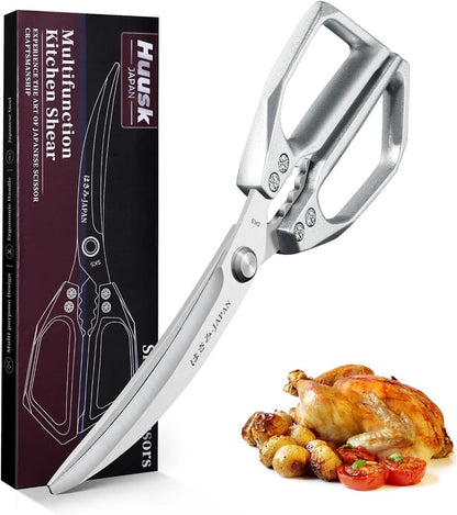 Huusk Kitchen Scissors for Food, Stainless Steel Kitchen Shears All Purpose | Multifunction Sharp Cooking Meat Scissors for Fish, Herbs, Chicken, Turkey, Gifts for Women, Non-slip Handle, Dishwasher Safe