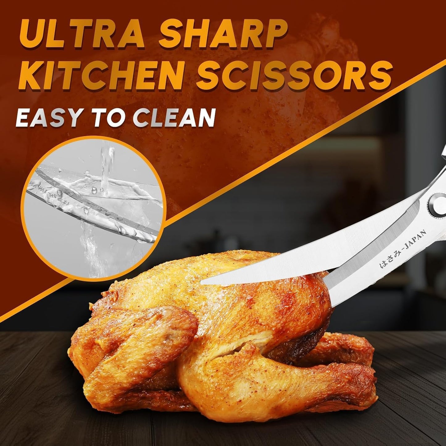 Huusk Kitchen Scissors for Food, Stainless Steel Kitchen Shears All Purpose | Multifunction Sharp Cooking Meat Scissors for Fish, Herbs, Chicken, Turkey, Gifts for Women, Non-slip Handle, Dishwasher Safe