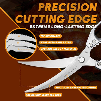 Huusk Kitchen Scissors for Food, Stainless Steel Kitchen Shears All Purpose | Multifunction Sharp Cooking Meat Scissors for Fish, Herbs, Chicken, Turkey, Gifts for Women, Non-slip Handle, Dishwasher Safe
