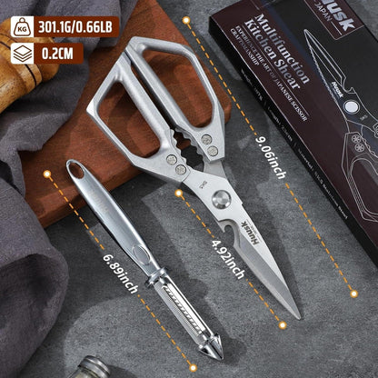 Huusk Kitchen Scissors for Food, Stainless Steel Kitchen Shears All Purpose | Multifunction Sharp Cooking Meat Scissors for Fish, Herbs, Chicken, Turkey, Gifts for Women, Non-slip Handle, Dishwasher Safe