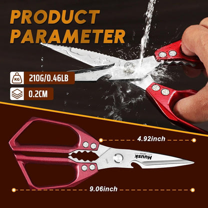 Huusk Kitchen Scissors for Food, Stainless Steel Kitchen Shears All Purpose | Multifunction Sharp Cooking Meat Scissors for Fish, Herbs, Chicken, Turkey, Gifts for Women, Non-slip Handle, Dishwasher Safe