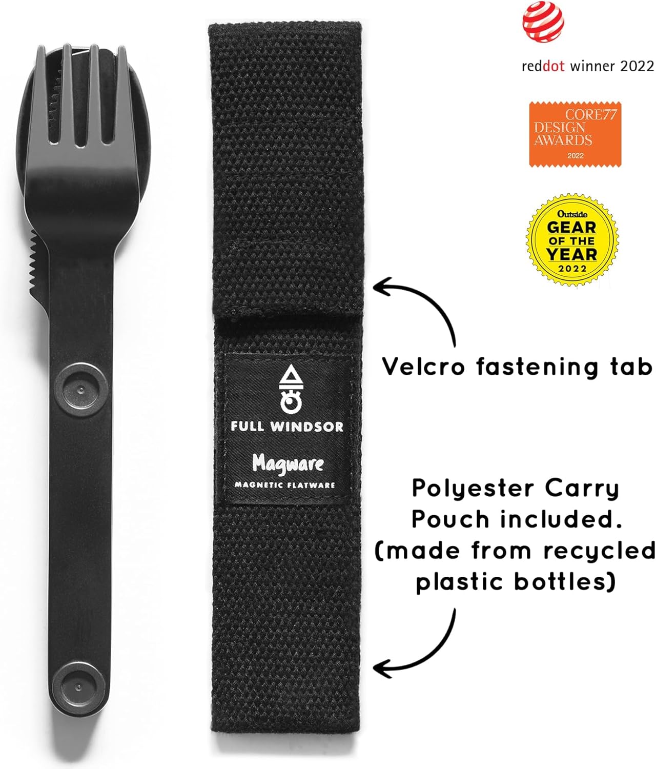 MAGWARE Magnetic Travel Camping Cutlery Utensils Set | Travel Utensils for Outdoor Cooking, Dining, & Camping, Knife, Fork & Spoon, Portable Silverware & Pouch, Black (3 PCS)
