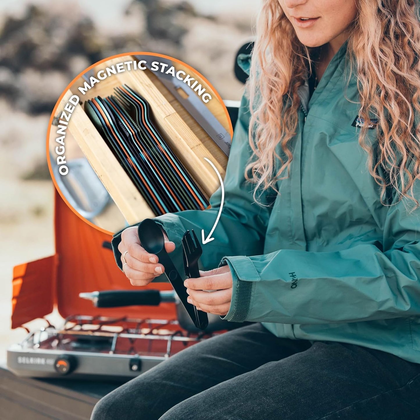 MAGWARE Magnetic Travel Camping Cutlery Utensils Set | Travel Utensils for Outdoor Cooking, Dining, & Camping, Knife, Fork & Spoon, Portable Silverware & Pouch, Black (3 PCS)