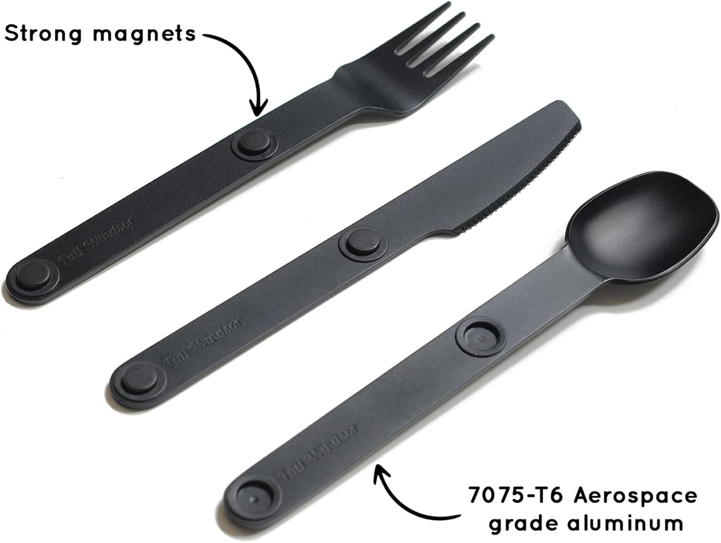 MAGWARE Magnetic Travel Camping Cutlery Utensils Set | Travel Utensils for Outdoor Cooking, Dining, & Camping, Knife, Fork & Spoon, Portable Silverware & Pouch, Black (3 PCS)