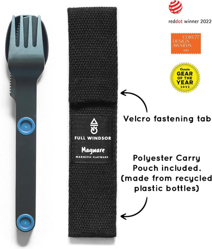 MAGWARE Magnetic Travel Camping Cutlery Utensils Set | Travel Utensils for Outdoor Cooking, Dining, & Camping, Knife, Fork & Spoon, Portable Silverware & Pouch, Black (3 PCS)