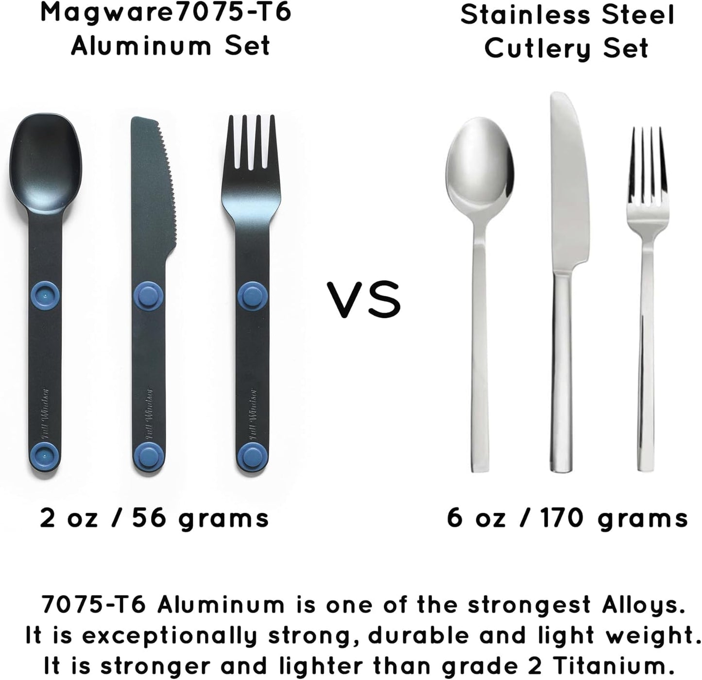 MAGWARE Magnetic Travel Camping Cutlery Utensils Set | Travel Utensils for Outdoor Cooking, Dining, & Camping, Knife, Fork & Spoon, Portable Silverware & Pouch, Black (3 PCS)