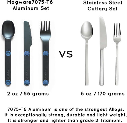 MAGWARE Magnetic Travel Camping Cutlery Utensils Set | Travel Utensils for Outdoor Cooking, Dining, & Camping, Knife, Fork & Spoon, Portable Silverware & Pouch, Black (3 PCS)