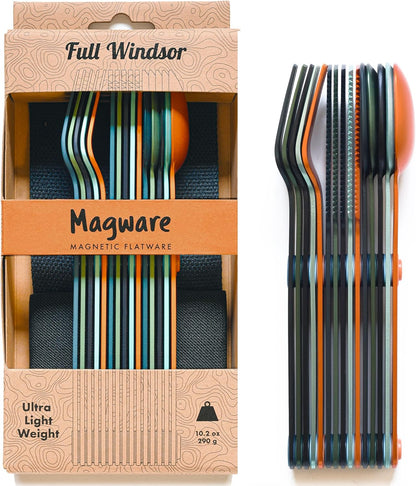 MAGWARE Magnetic Travel Camping Cutlery Utensils Set | Travel Utensils for Outdoor Cooking, Dining, & Camping, Knife, Fork & Spoon, Portable Silverware & Pouch, Black (3 PCS)