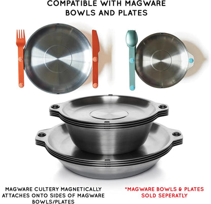 MAGWARE Magnetic Travel Camping Cutlery Utensils Set | Travel Utensils for Outdoor Cooking, Dining, & Camping, Knife, Fork & Spoon, Portable Silverware & Pouch, Black (3 PCS)
