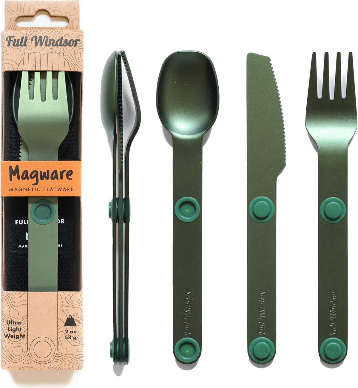 MAGWARE Magnetic Travel Camping Cutlery Utensils Set | Travel Utensils for Outdoor Cooking, Dining, & Camping, Knife, Fork & Spoon, Portable Silverware & Pouch, Black (3 PCS)