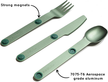MAGWARE Magnetic Travel Camping Cutlery Utensils Set | Travel Utensils for Outdoor Cooking, Dining, & Camping, Knife, Fork & Spoon, Portable Silverware & Pouch, Black (3 PCS)