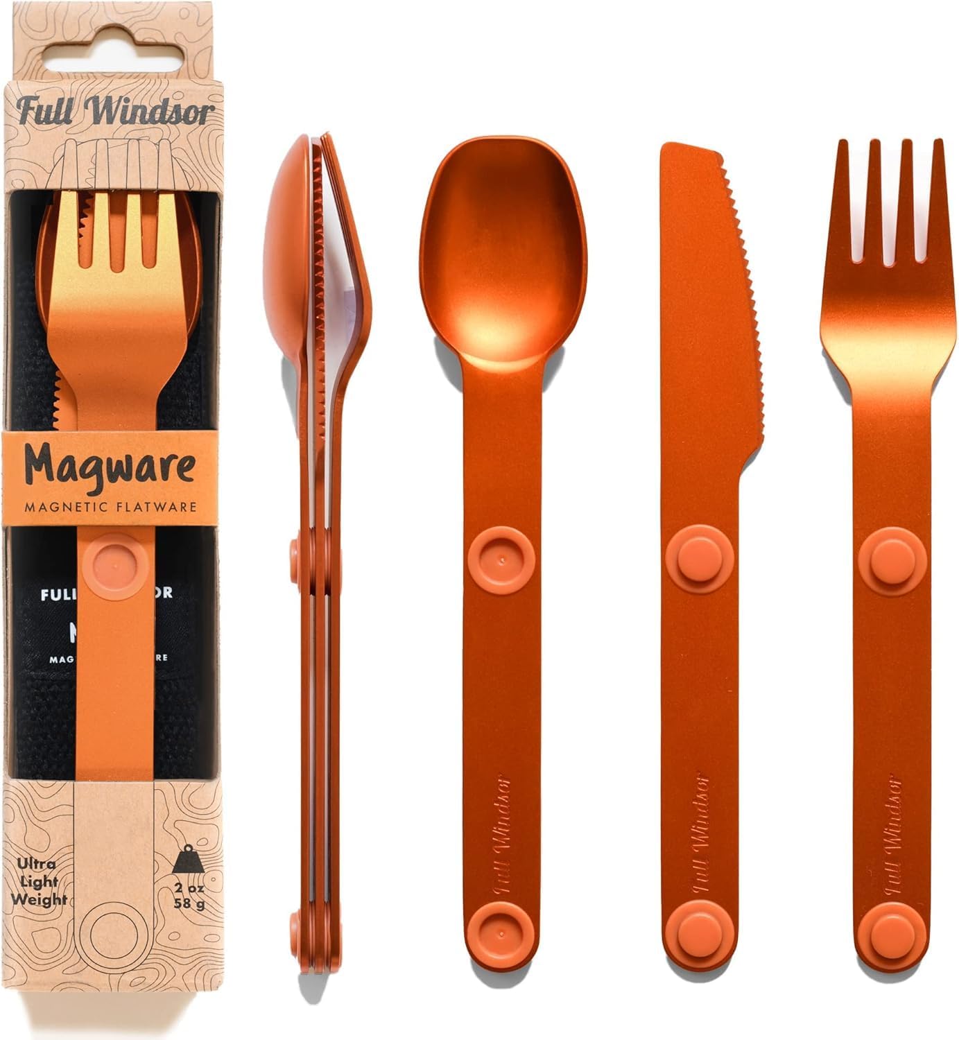 MAGWARE Magnetic Travel Camping Cutlery Utensils Set | Travel Utensils for Outdoor Cooking, Dining, & Camping, Knife, Fork & Spoon, Portable Silverware & Pouch, Black (3 PCS)
