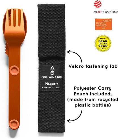 MAGWARE Magnetic Travel Camping Cutlery Utensils Set | Travel Utensils for Outdoor Cooking, Dining, & Camping, Knife, Fork & Spoon, Portable Silverware & Pouch, Black (3 PCS)