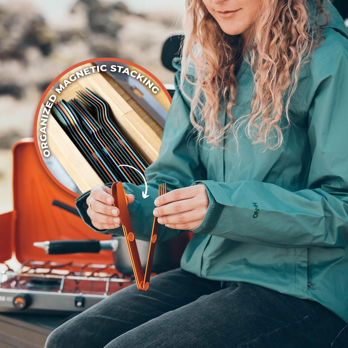 MAGWARE Magnetic Travel Camping Cutlery Utensils Set | Travel Utensils for Outdoor Cooking, Dining, & Camping, Knife, Fork & Spoon, Portable Silverware & Pouch, Black (3 PCS)
