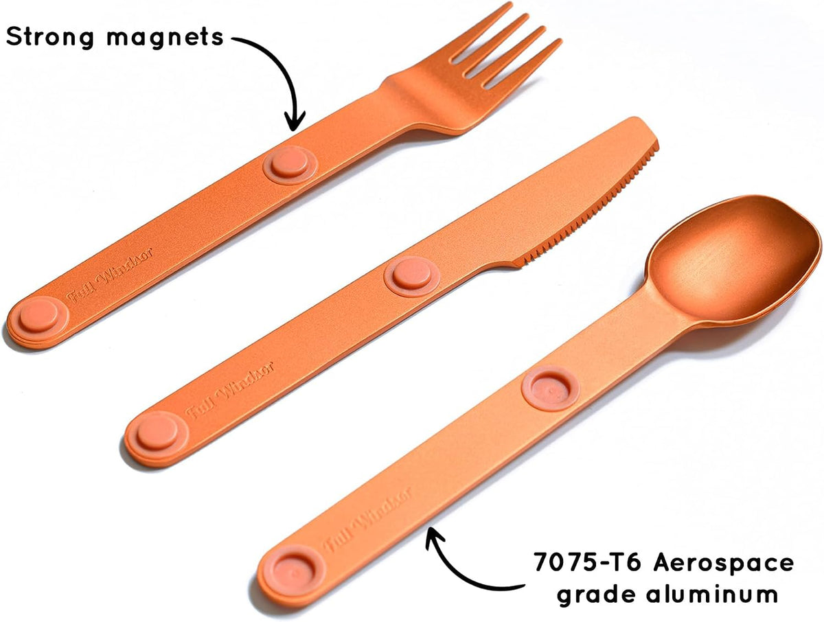 MAGWARE Magnetic Travel Camping Cutlery Utensils Set | Travel Utensils for Outdoor Cooking, Dining, & Camping, Knife, Fork & Spoon, Portable Silverware & Pouch, Black (3 PCS)