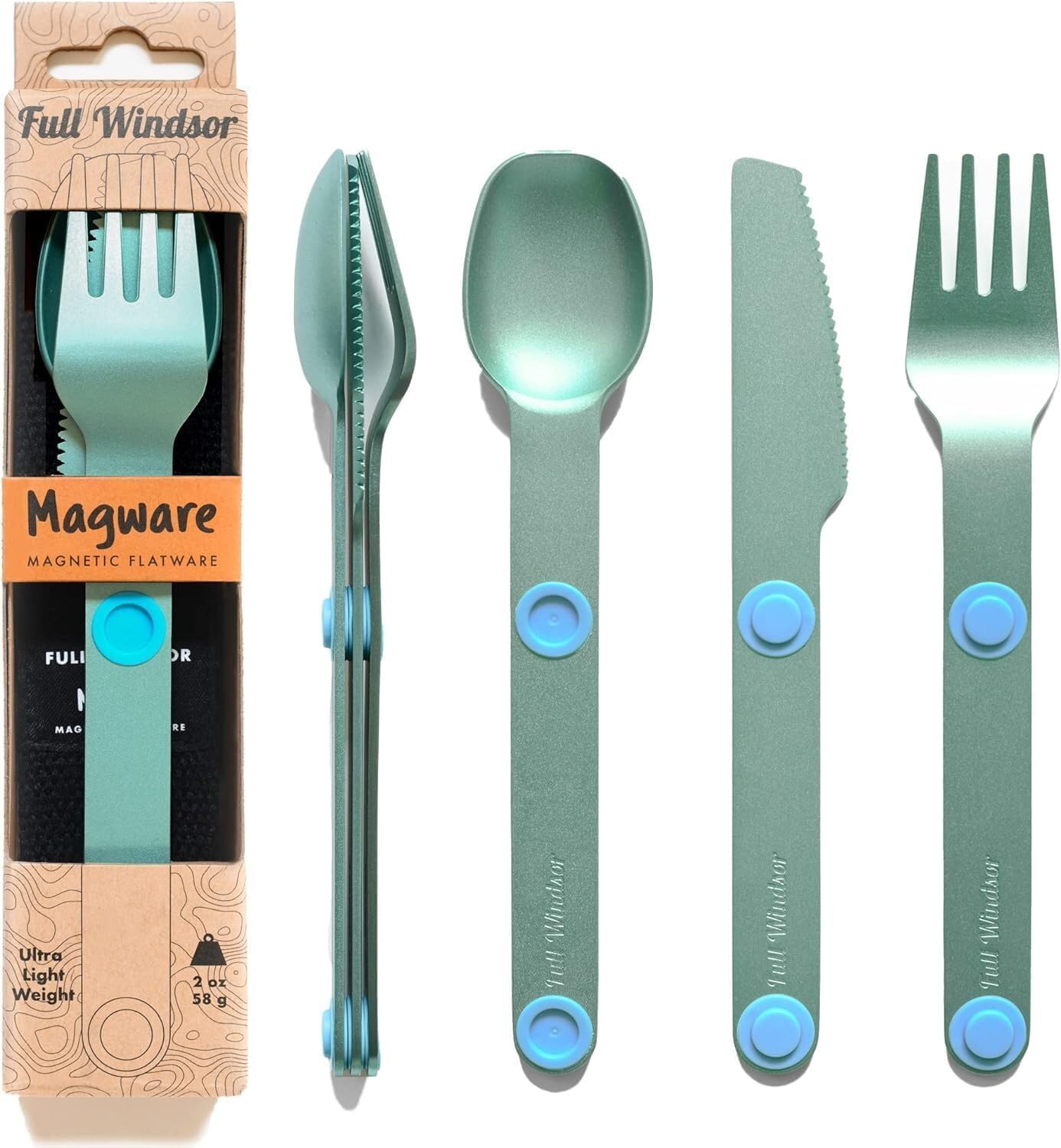 MAGWARE Magnetic Travel Camping Cutlery Utensils Set | Travel Utensils for Outdoor Cooking, Dining, & Camping, Knife, Fork & Spoon, Portable Silverware & Pouch, Black (3 PCS)