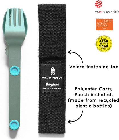 MAGWARE Magnetic Travel Camping Cutlery Utensils Set | Travel Utensils for Outdoor Cooking, Dining, & Camping, Knife, Fork & Spoon, Portable Silverware & Pouch, Black (3 PCS)