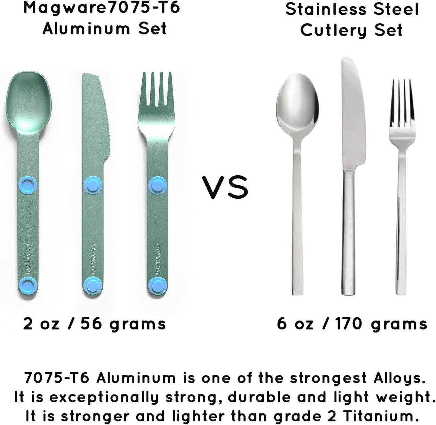 MAGWARE Magnetic Travel Camping Cutlery Utensils Set | Travel Utensils for Outdoor Cooking, Dining, & Camping, Knife, Fork & Spoon, Portable Silverware & Pouch, Black (3 PCS)